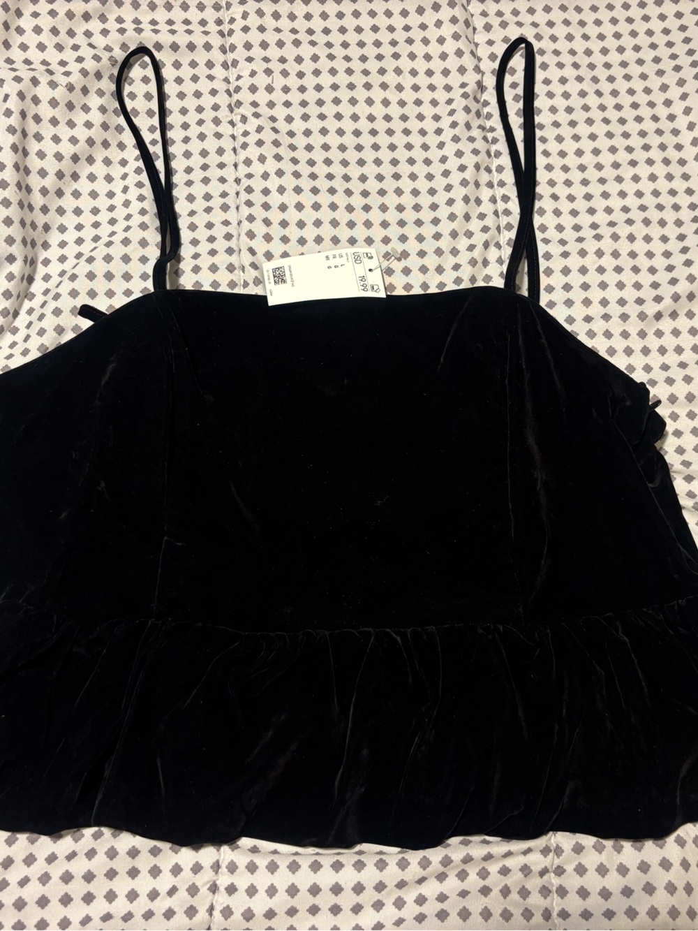 Divided Black Velvet Spaghetti Strap Camisole